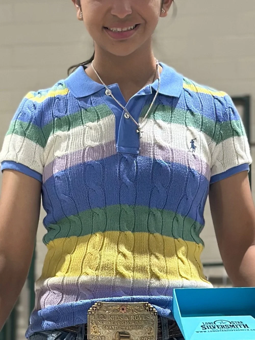 Polo by Ralph Lauren Blue Cable Knit Rainbow Stripe Polo - Picture 3 of 3